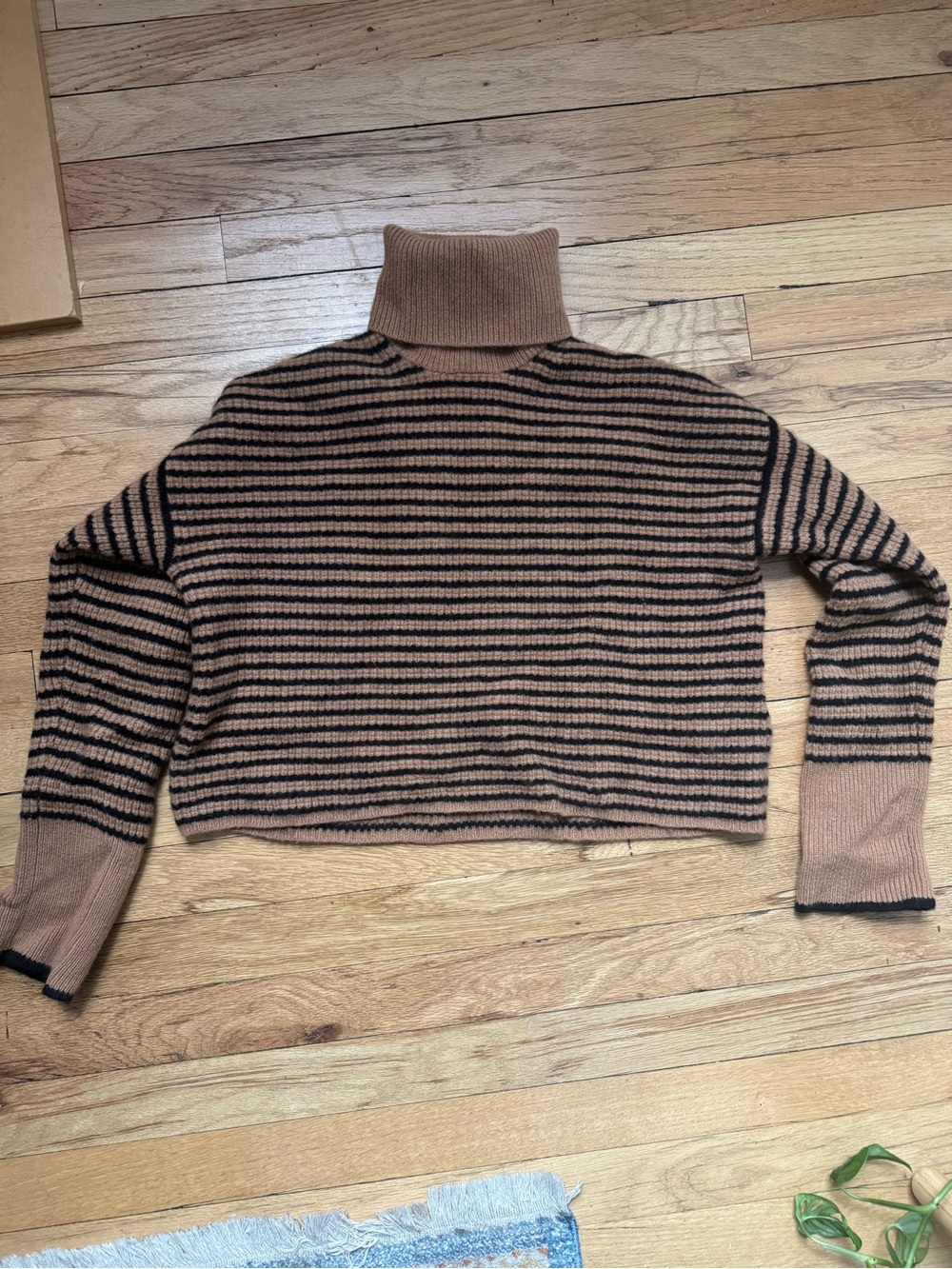 Madewell Waffle Knit Turtleneck Sweater in Brown and Black Stripes